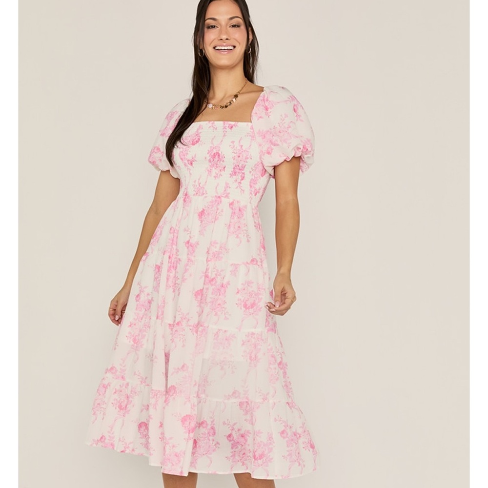 Francesca's Collections Pink Floral Midi Dress
